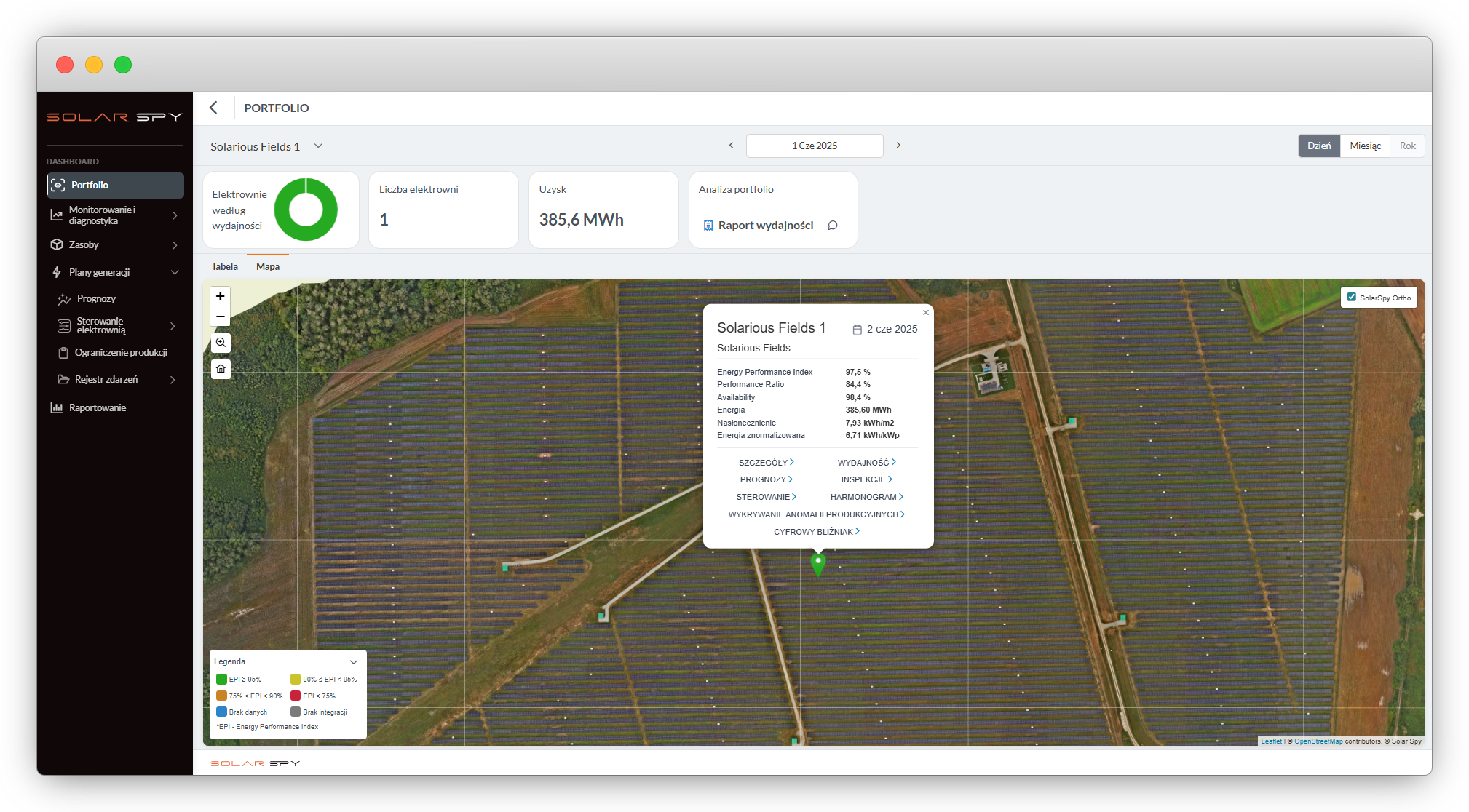 Solar Spy — widok portfolio i mapy instalacji PV